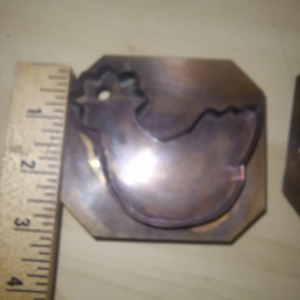 The Village Pfaltzgraff Set 2 Solid Copper Cookie Molds USA Rooster Goose Duck